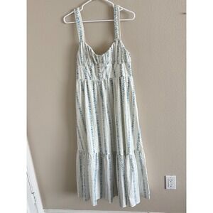 Blu‎ Pepper Blue Floral Stripe Smocked Midi Dress Cottagecore XL